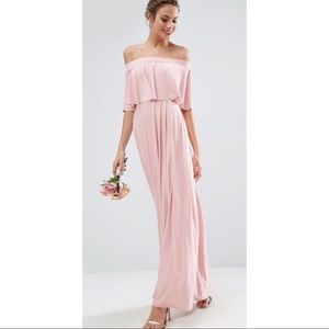 ASOS WEDDING Off Shoulder Frill Maxi Dress